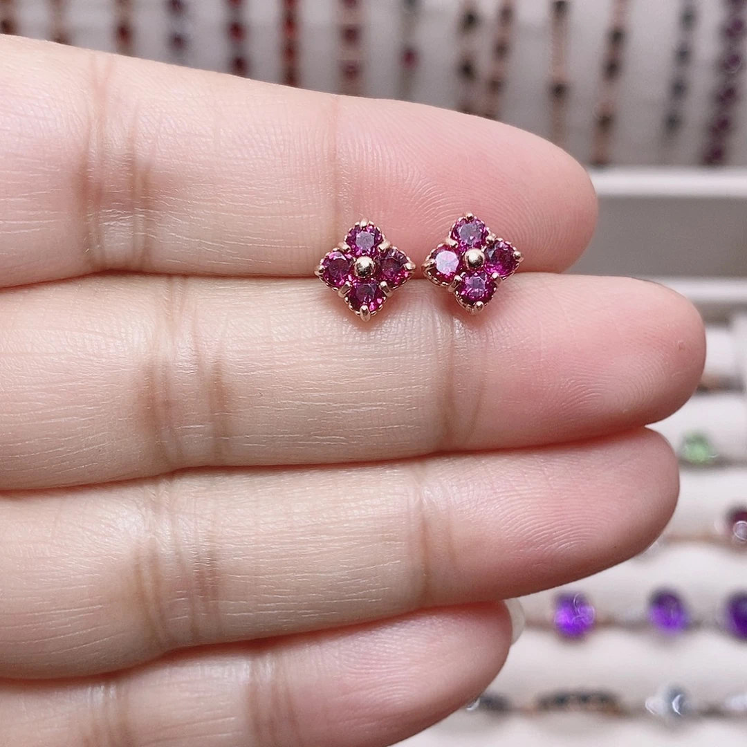 石榴石银S925镶嵌耳钉耳钉