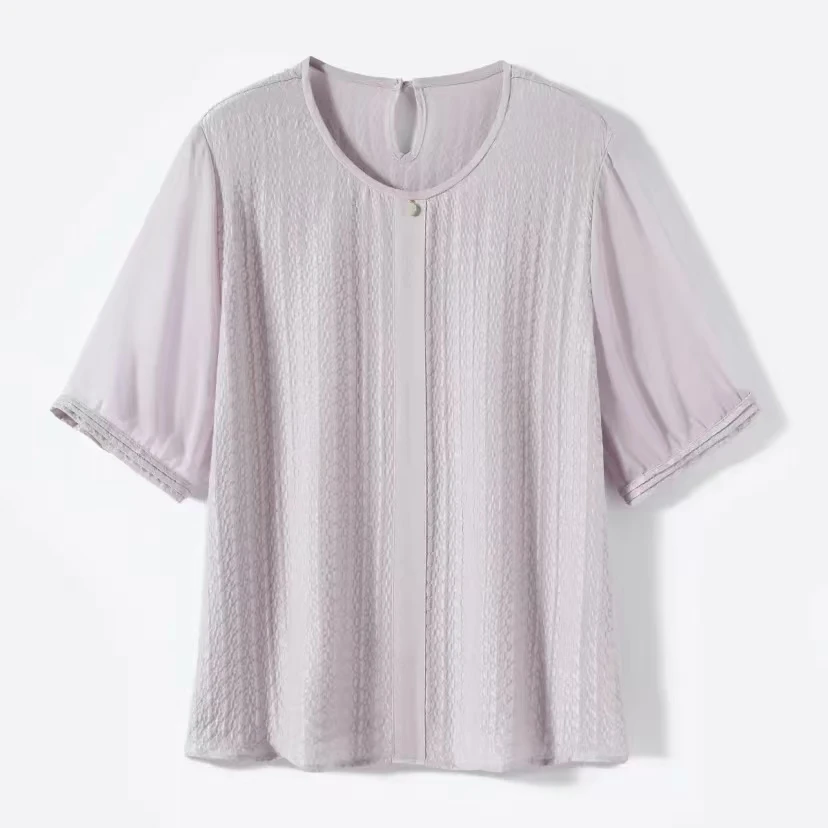 【100%桑蚕丝】纯色圆领桑蚕丝上衣柔软亲肤透气真丝t恤女 2353