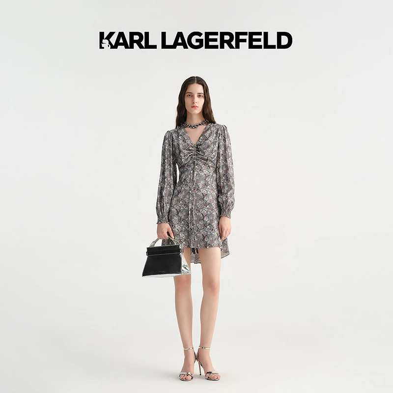 【丽公主专属】KARLLAGERFELDKL草签印花金银丝连衣裙E36W1334