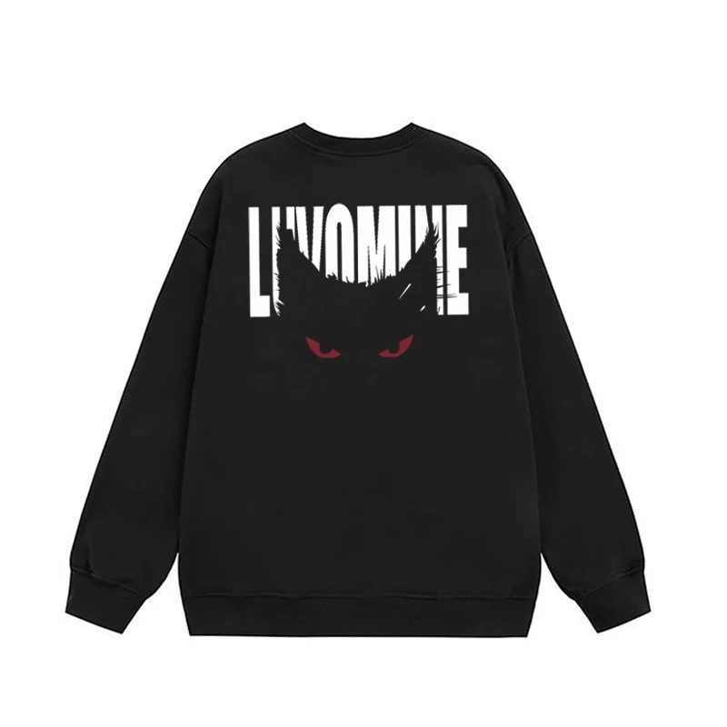 重磅美式宽松设计感圆领卫衣男女秋季恶魔字母嘻哈港风拉链长袖衫