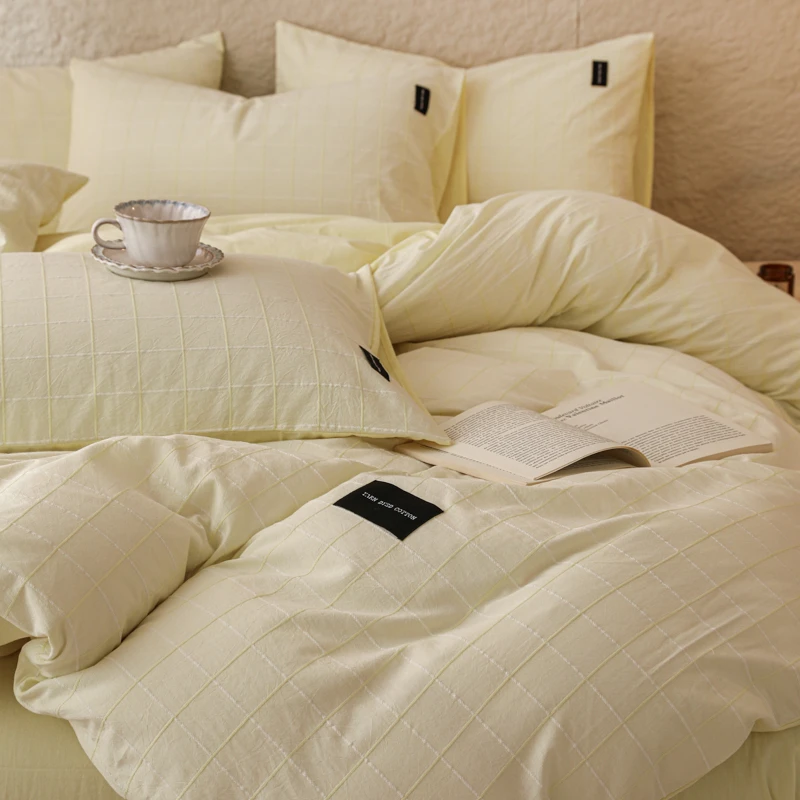 诺漾家纺-全棉简约色织提花小方格四件套学生单人宿舍三件套 合集