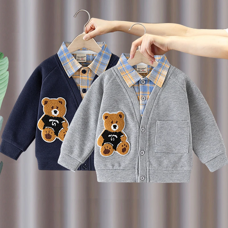 男童长袖卫衣2025春秋季新款儿童宝宝童装翻领假两件开衫外套上衣