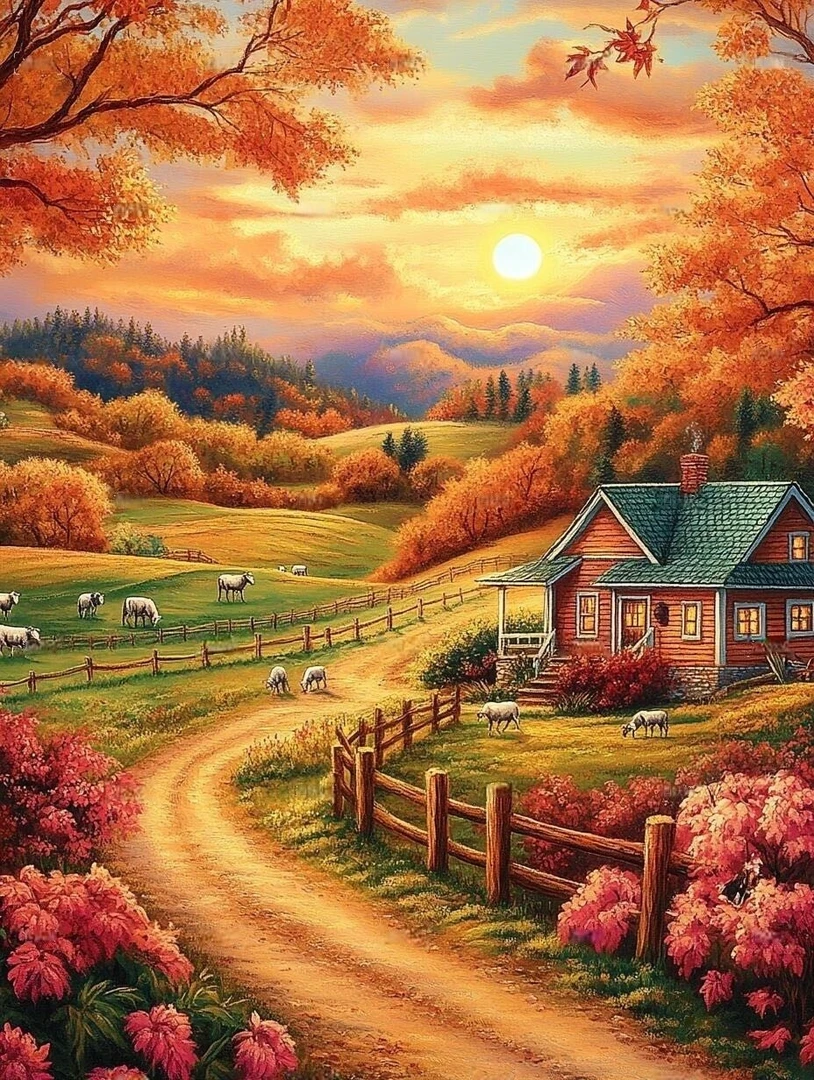 【彩丽绮十字绣】2025新款01623夕阳下的美景满绣39色