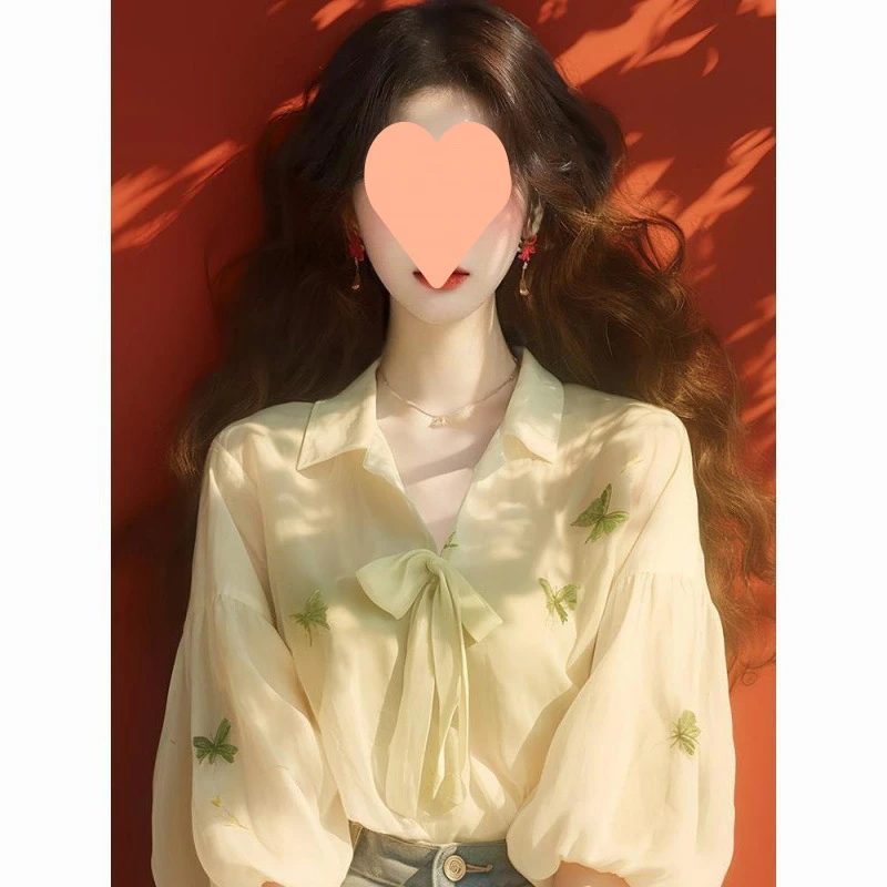 绿色印花雪纺衬衫2025早春新款女装甜美公主风独特超好看上衣