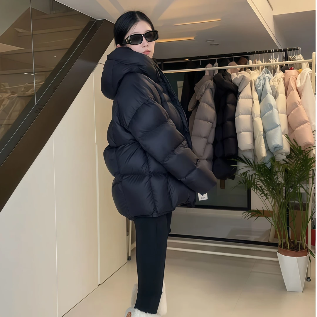 新款云感泡芙新款白鸭绒简约百搭气质保暖中长款加厚羽绒服