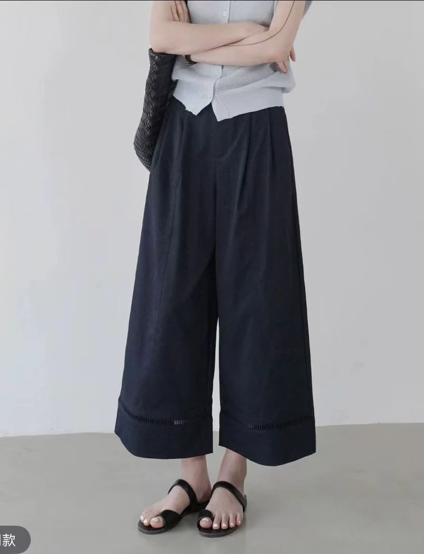 百搭设计感！法式镂空西装阔腿裤女2025夏季九分休闲裤2609