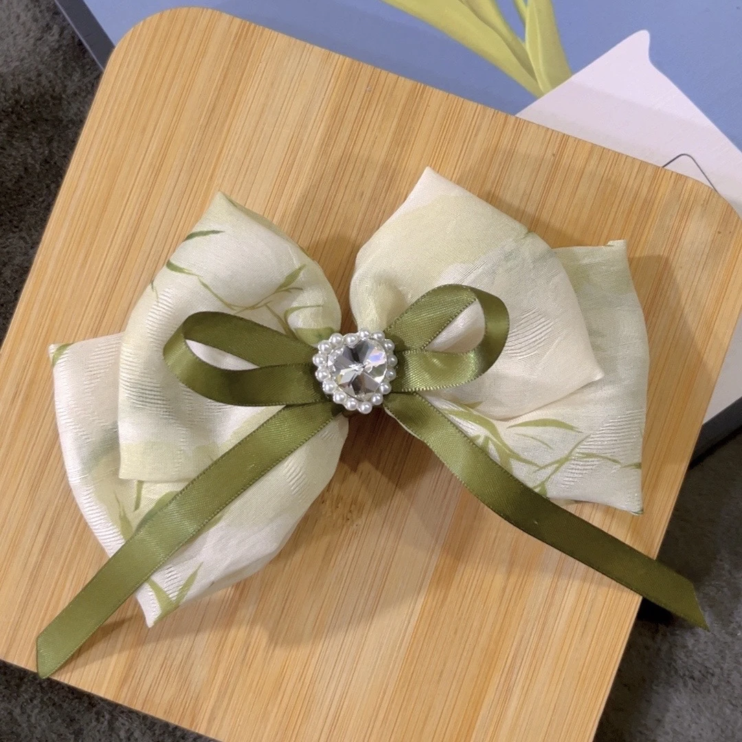 韩国甜美高级甜美发夹精致碎花蝴蝶结高级感气质弹簧夹头饰发饰