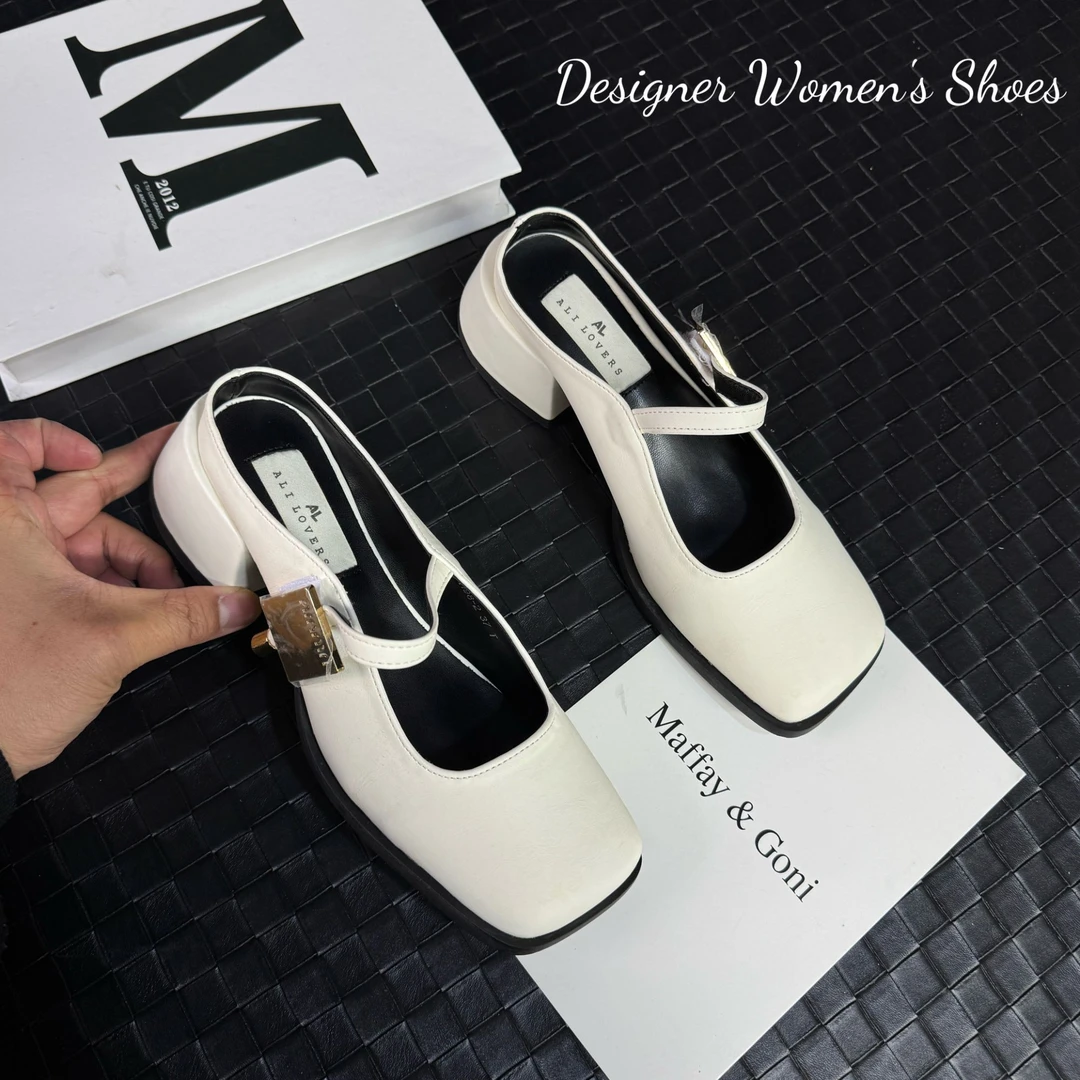 时尚百搭夏季复古法式粗跟包头方色单鞋1198-2白色