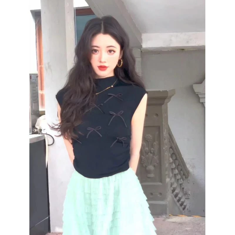 【祖祖清清专场】【露水薄荷】蝴蝶结领针织背心上衣ZZ229