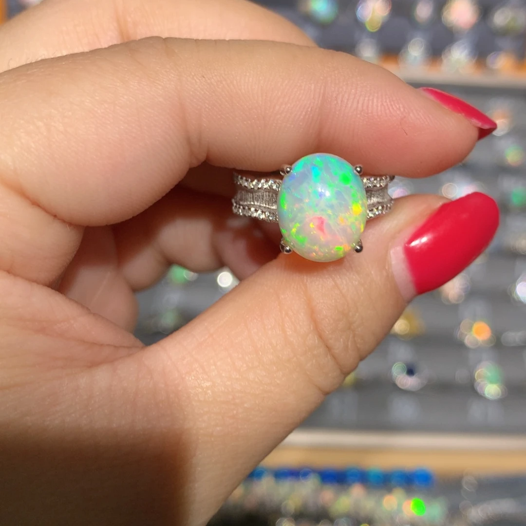 银S925镶嵌欧泊欧泊戒指l