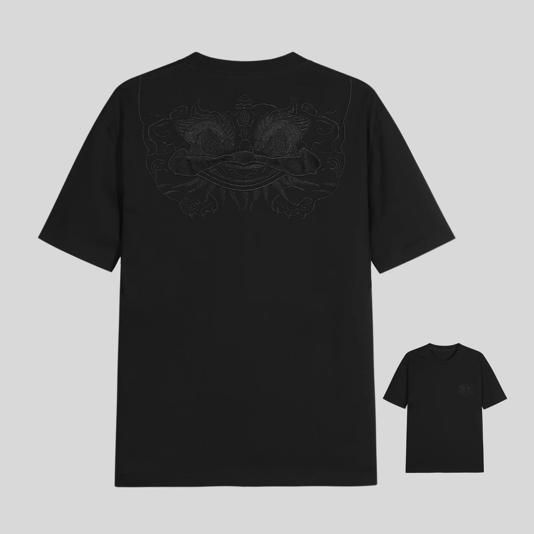 213中国风醒狮刺绣短袖t恤男士2025夏季新款休闲青年半袖体恤