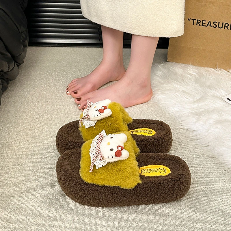 网红可爱卡通厚底毛毛拖鞋女外穿秋冬2025新款家居ins加绒棉拖鞋
