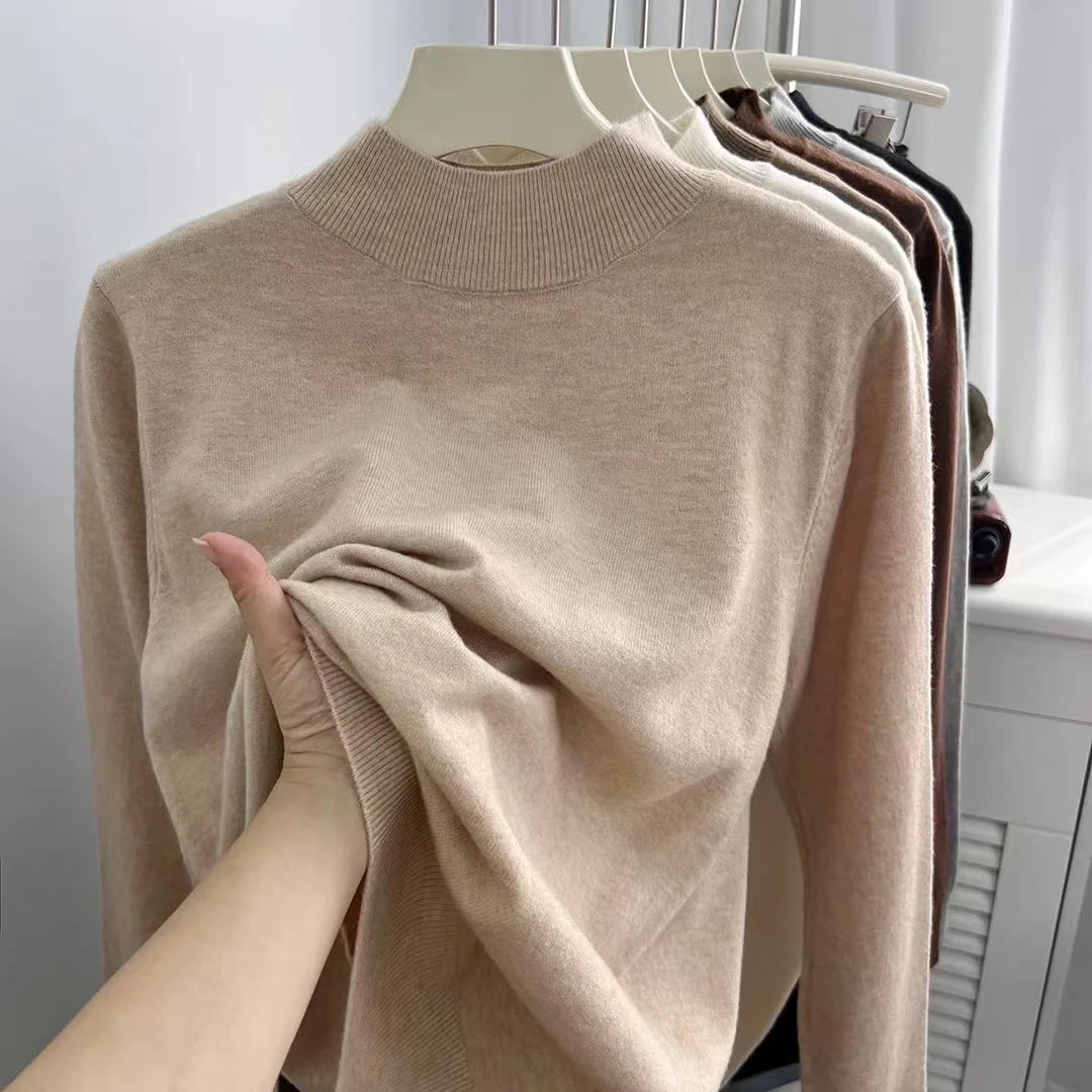 早春新款纯色半高领针织打底