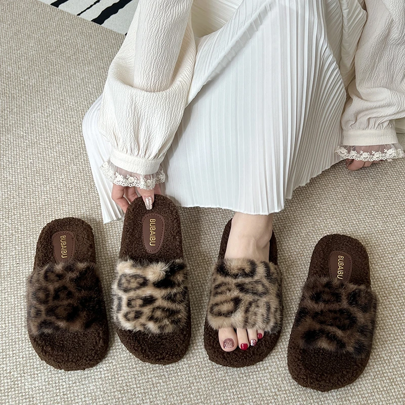 2025秋冬新款8826-1豹纹居家棉鞋外穿保暖休闲时尚百搭毛毛拖鞋女