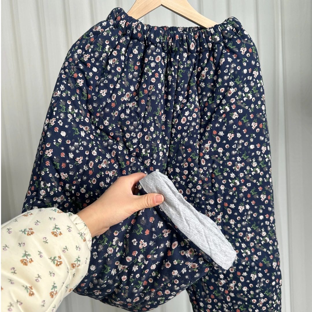 【藏蓝底碎花棉裤】200克冬天新疆棉裤保暖棉裤百搭居家睡裤休闲裤