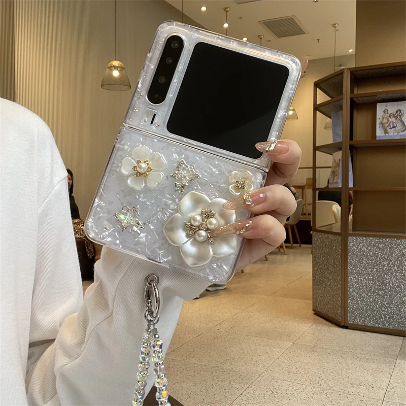 适用华为purax手机壳白色滴胶贝壳纹DIY白花手提典藏版保护壳ins