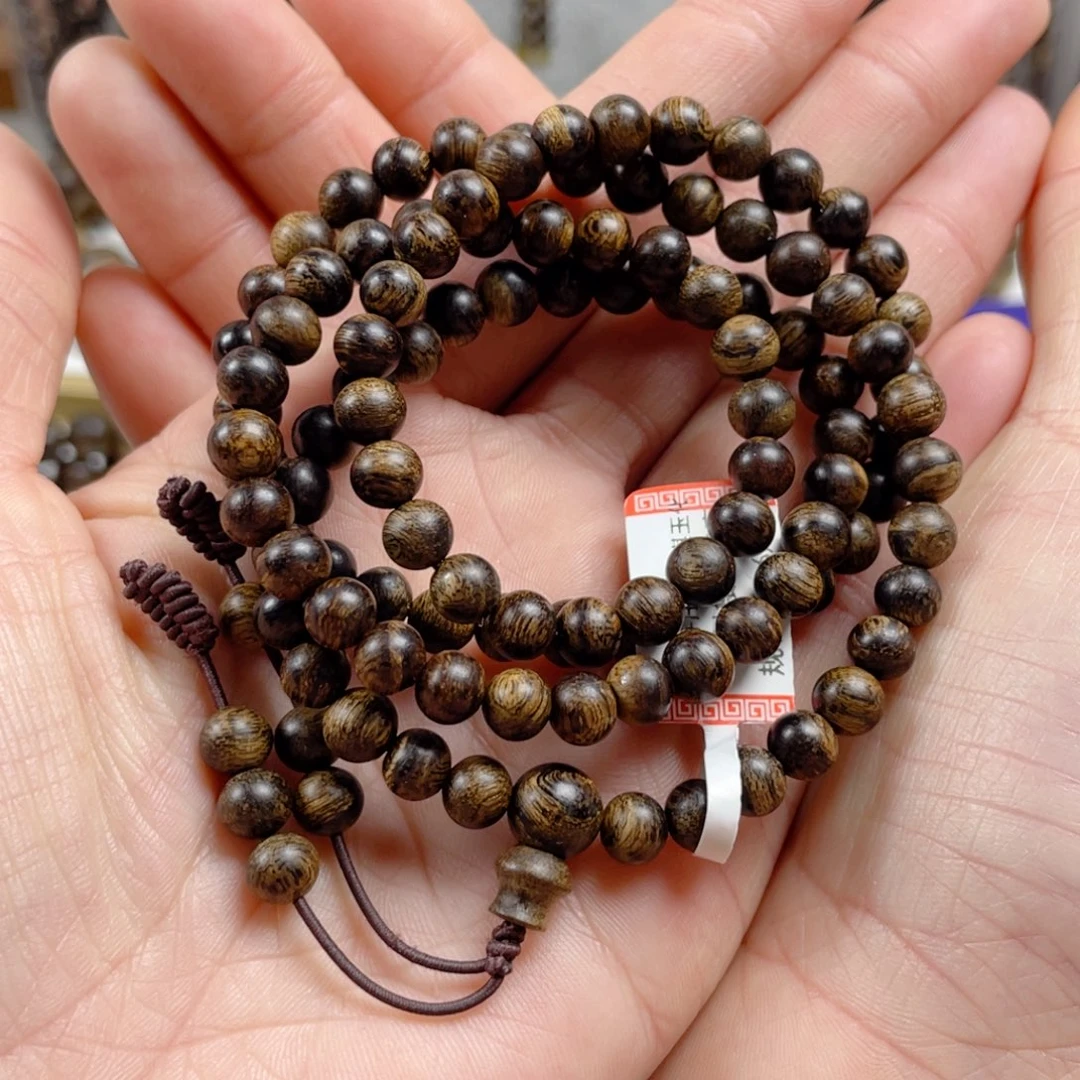 沉香手串w*越南芽庄老白棋玉化老料樱子瘤疤虎斑纹