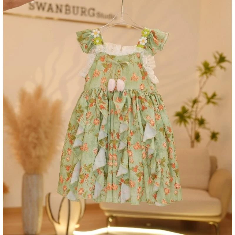 【Y.d6213】2025新款女童网纱洋气碎花公主裙小女孩气质吊带连衣裙