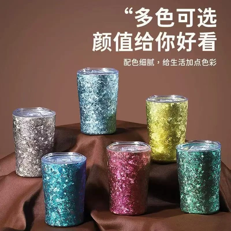 纯钛大冰花带杯盖多功能水杯300ml