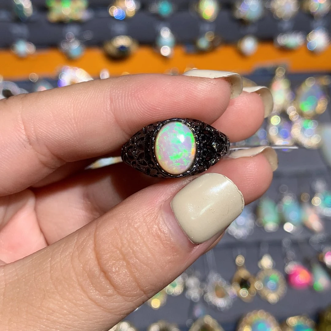 银S925镶嵌欧泊欧泊戒指l