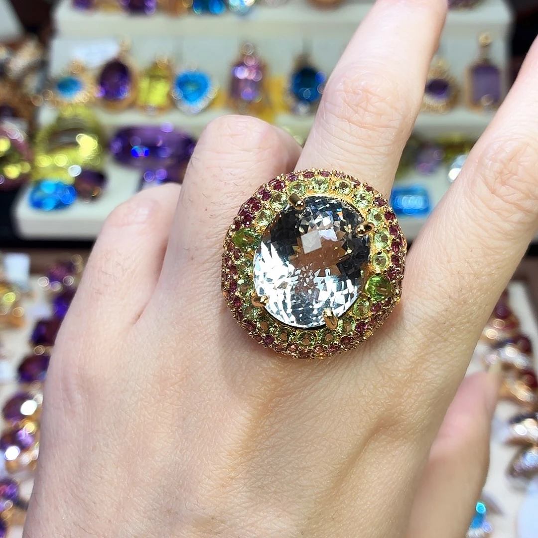 银S925镶嵌戒指水晶