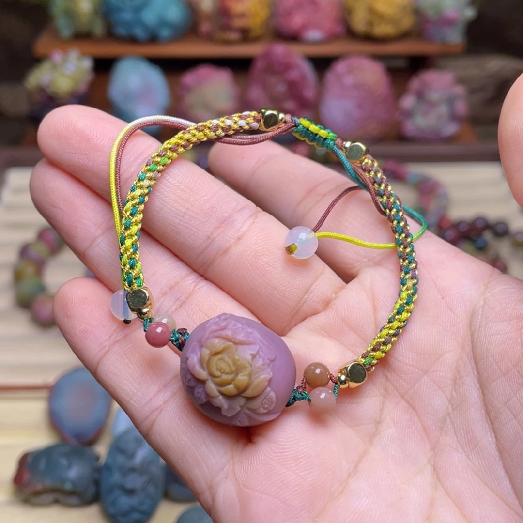 烟***南合金玛瑙/玉髓珠宝半成品盐源玛瑙牡丹花手绳