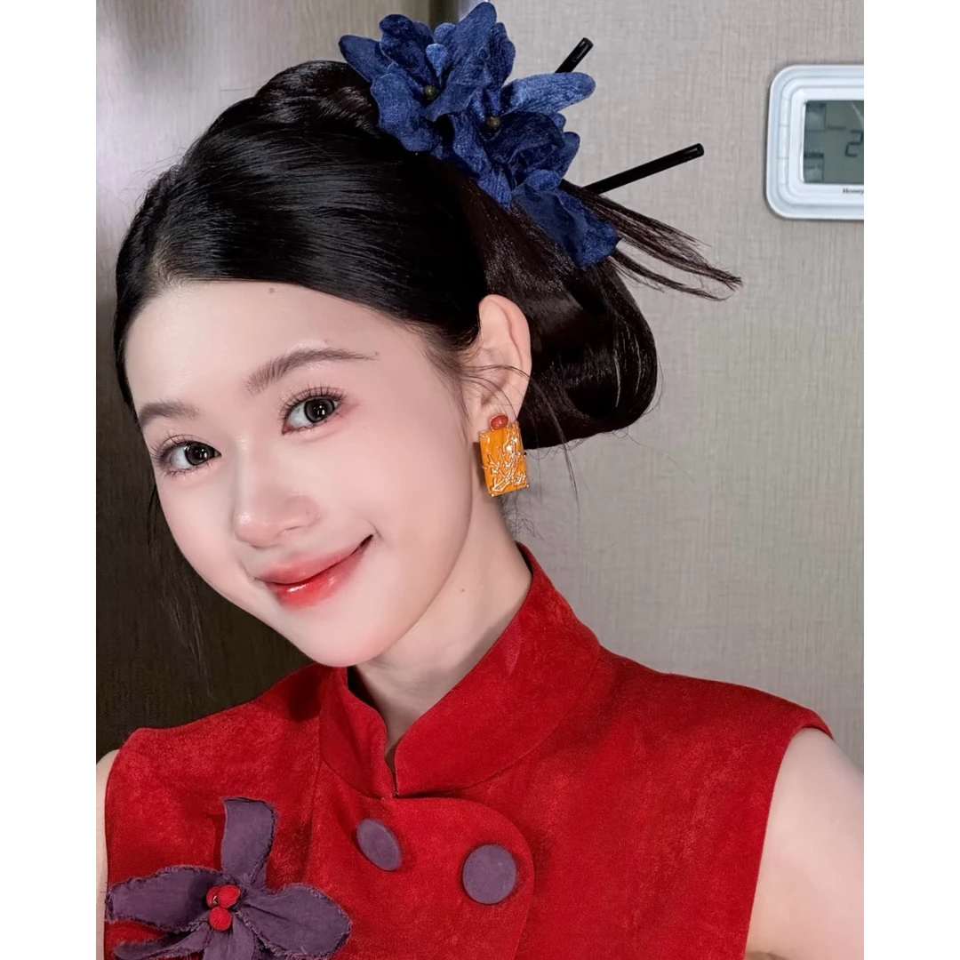 MT｜中国风旗袍撞色新中式头花七件套