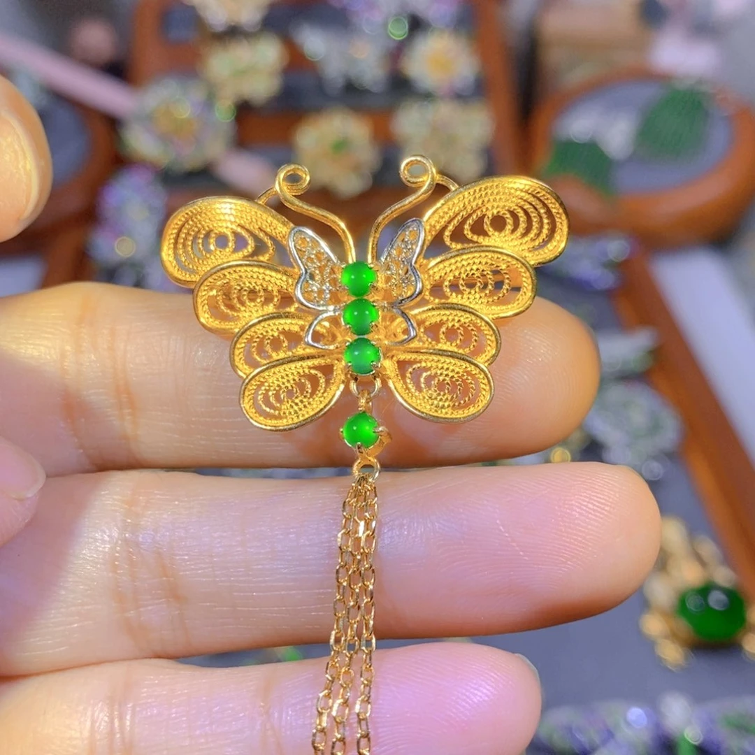 颈饰银S925镶嵌翡翠