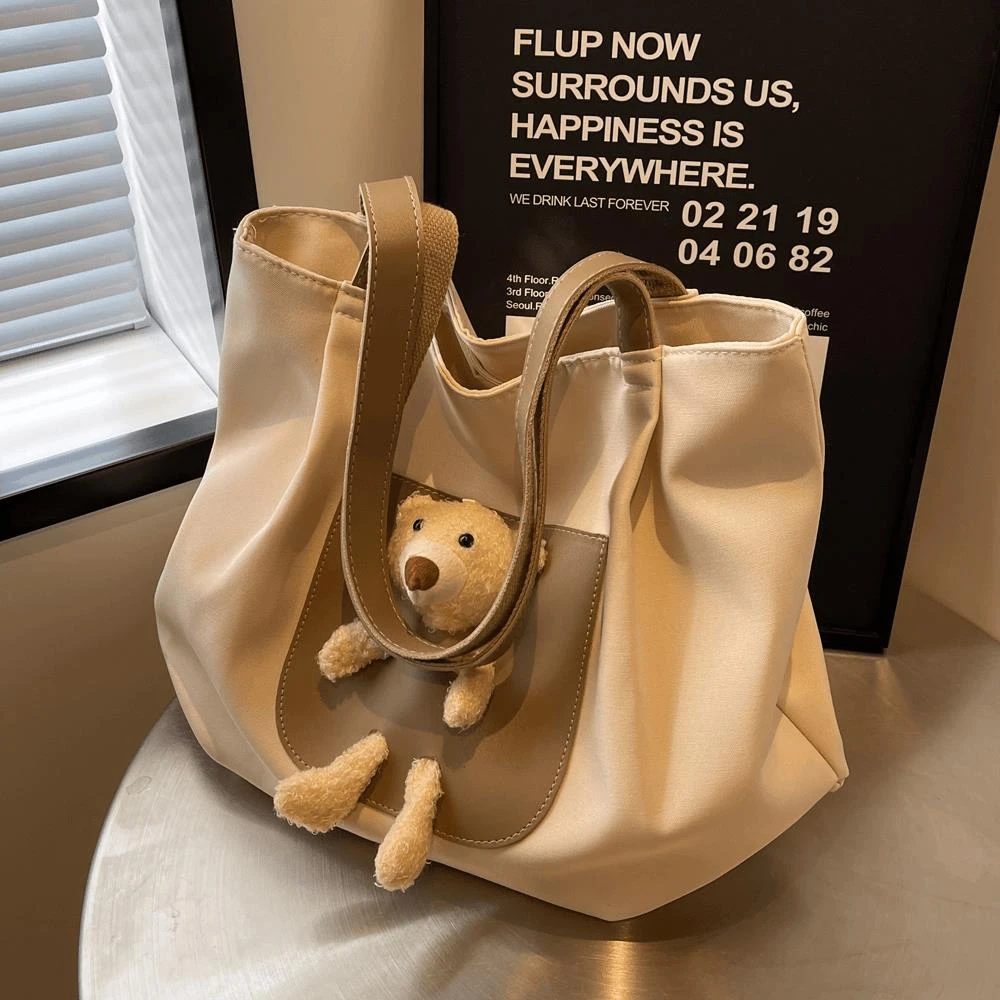 大容量包包女可爱小熊单肩包休闲百搭帆布包大学生上课通勤托特包