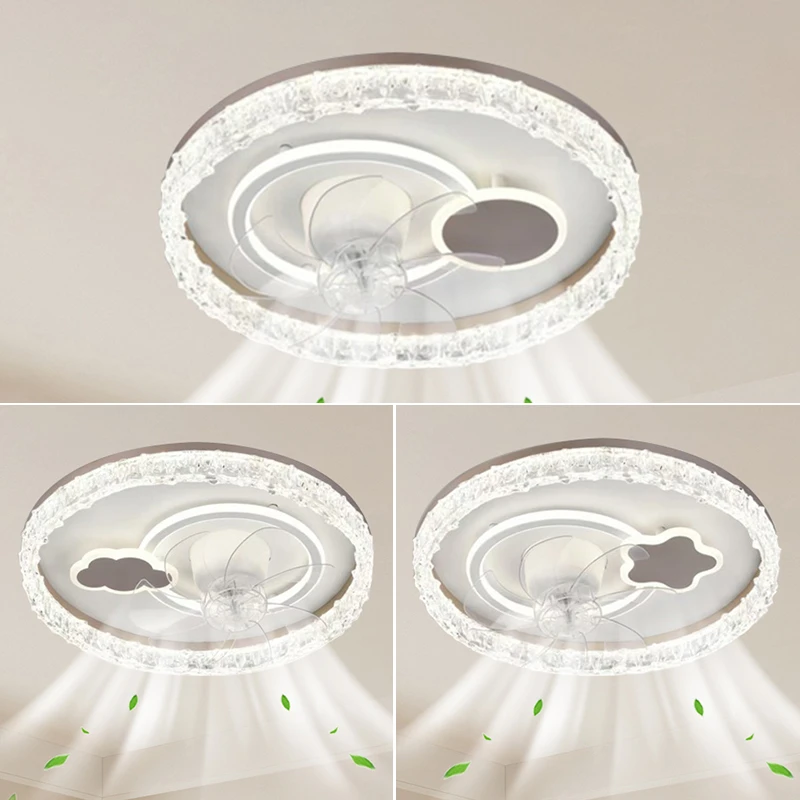 6217-1冰裂纹仿水晶摇头吸顶风扇灯卧室儿童房间吊扇一体家用电扇