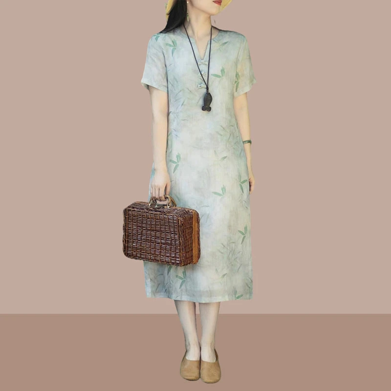 夏季新款新中式套头常规印花民族风连衣裙复古中国风小香风裙子