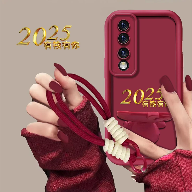 适用于【荣耀70】2025有钱有你新年猫咪支架手机壳创意全包防摔女款
