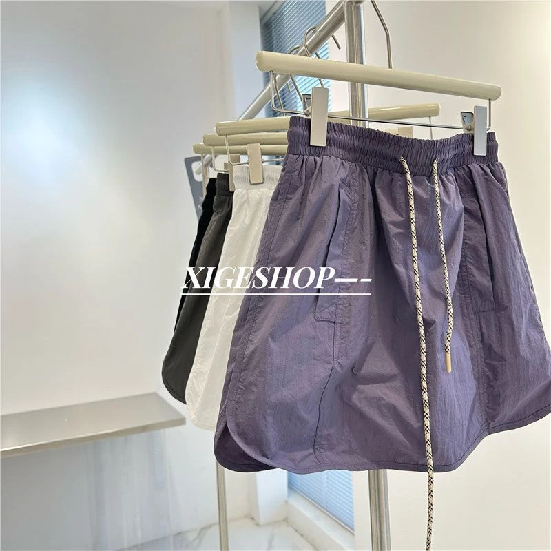 薄款常规洋气松紧腰高腰街头风潮流少女风时尚成人半身裙纯色短裙