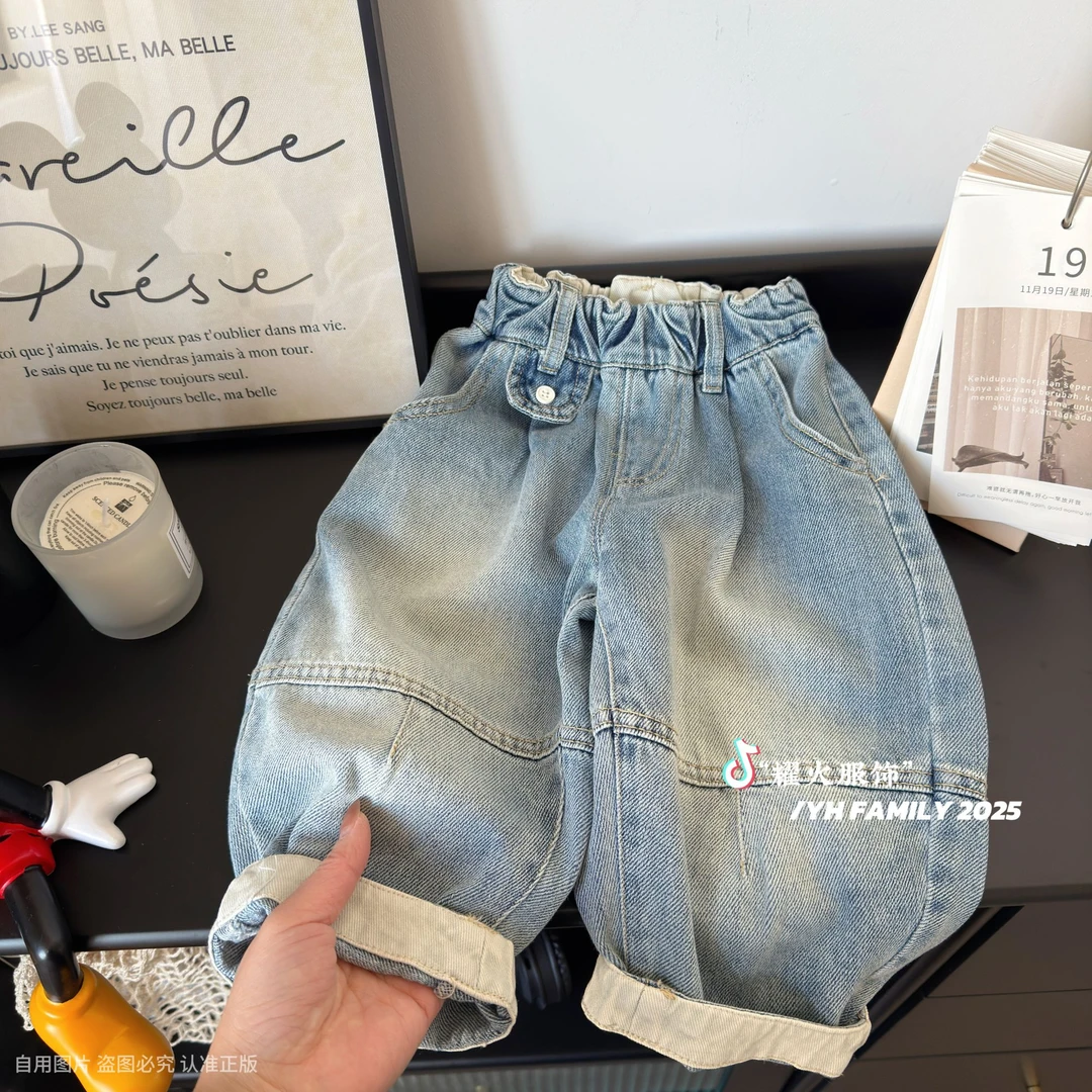 春款洋气牛仔裤韩版男女童休闲长裤  HCK-8850一粒扣牛仔裤