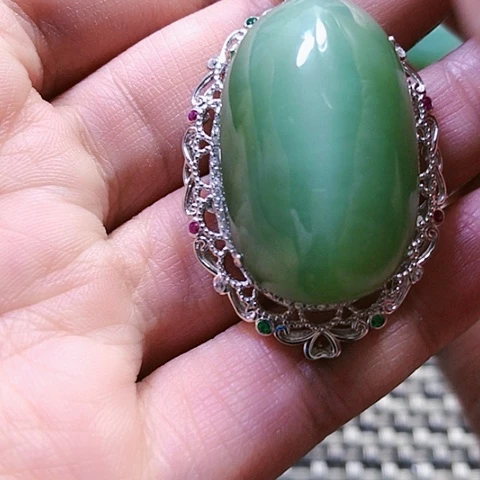 和田玉戒指银S925镶嵌