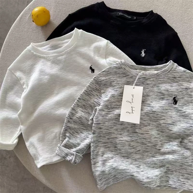 儿童长袖2025秋季新品男女童刺绣坑条打底衫宝宝百搭长袖51021