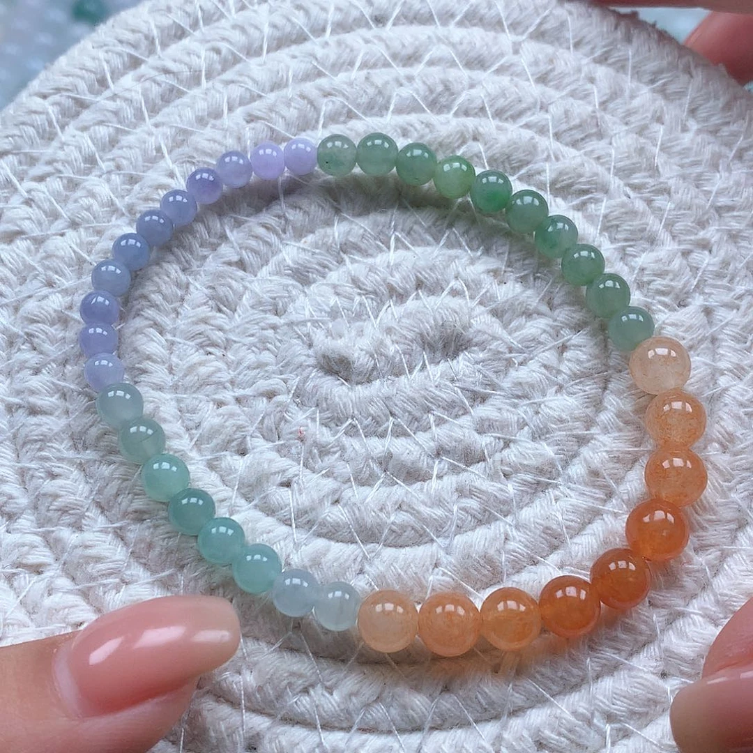 翡翠未镶嵌手串彩虹