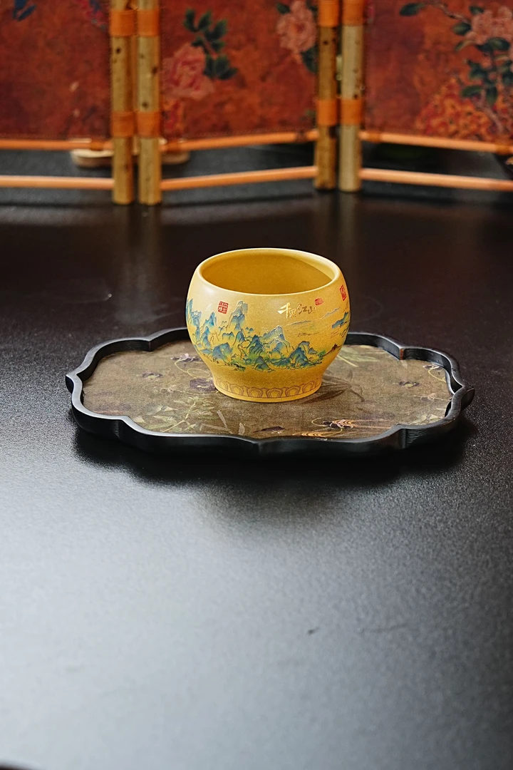 【2617千里江山杯】宜兴原矿高端紫砂全手工彩绘千里江山主人杯