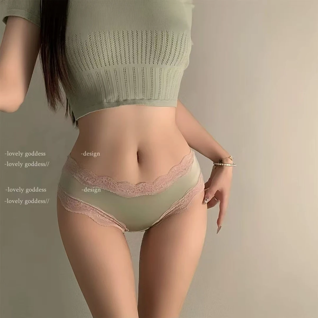 法式性感蕾丝后镂空蝴蝶结高级缎面女生内裤