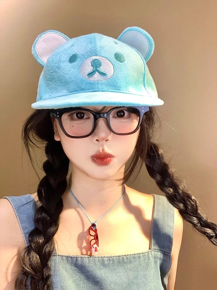 薄荷曼波~Kuma轻松熊立体鸭舌帽子女新款卡通可爱遮阳平檐棒球帽