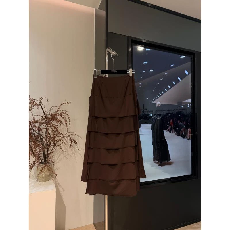 ZZ时尚百搭女士高腰复古拼接A字裙X1025