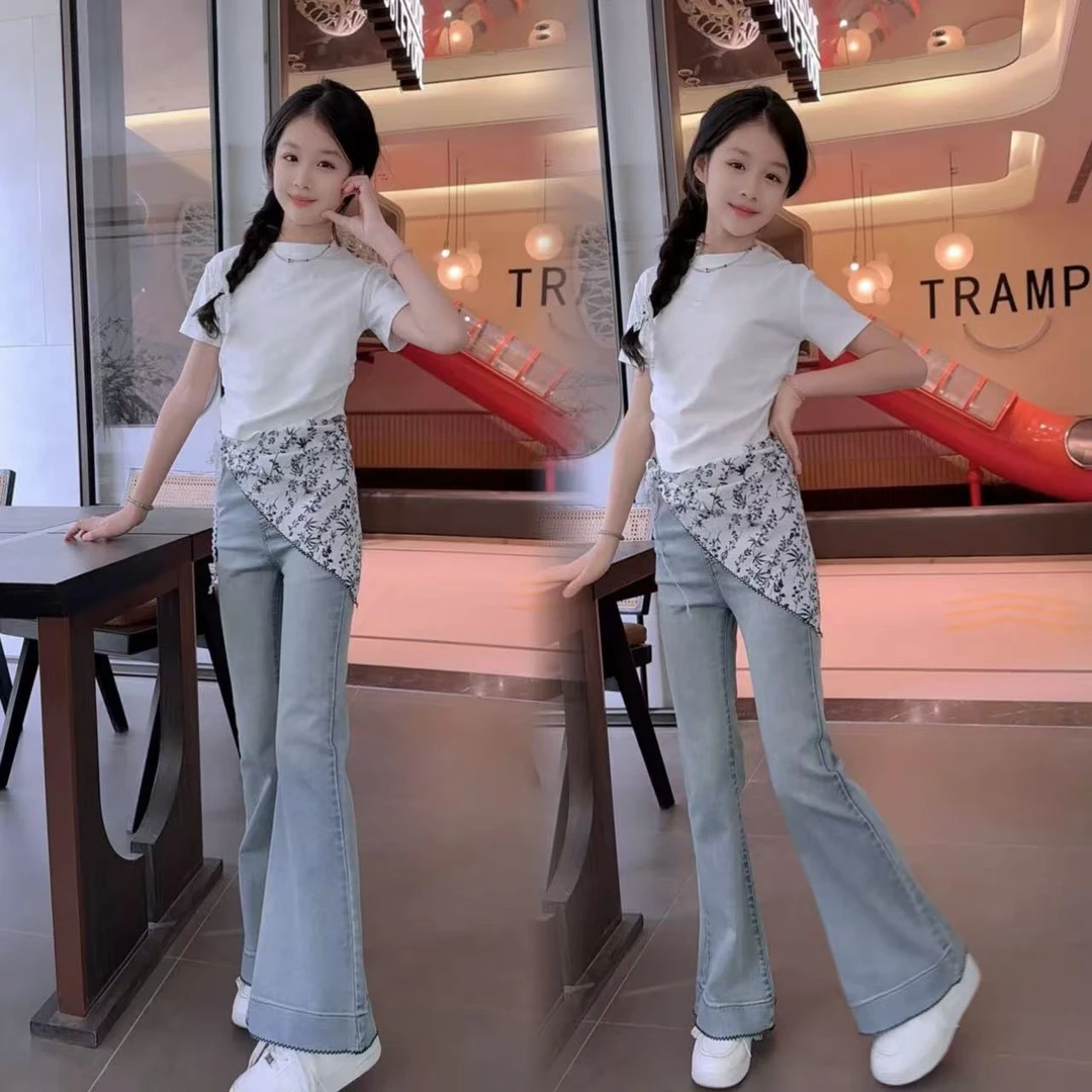 女童裤子2025春秋新款洋气修身牛仔喇叭裤中大童牛仔裤女孩12岁