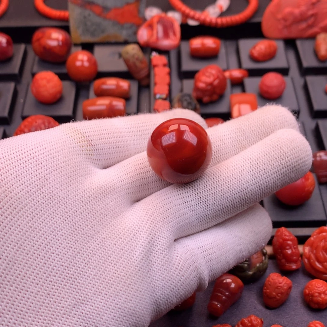 南红玛瑙未镶嵌川料原矿收藏级圆珠单珠23.9mm