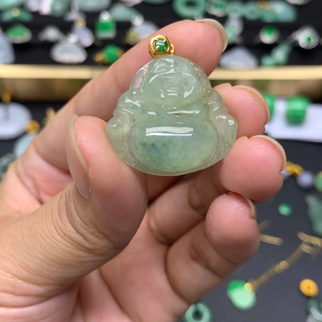 吊坠(不含链)18K金镶嵌翡翠有纹裂
