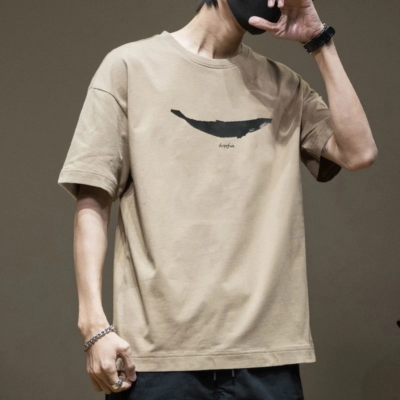 高端纯棉短袖t恤男士2025新款夏季港风潮流印花大码宽松上衣男款