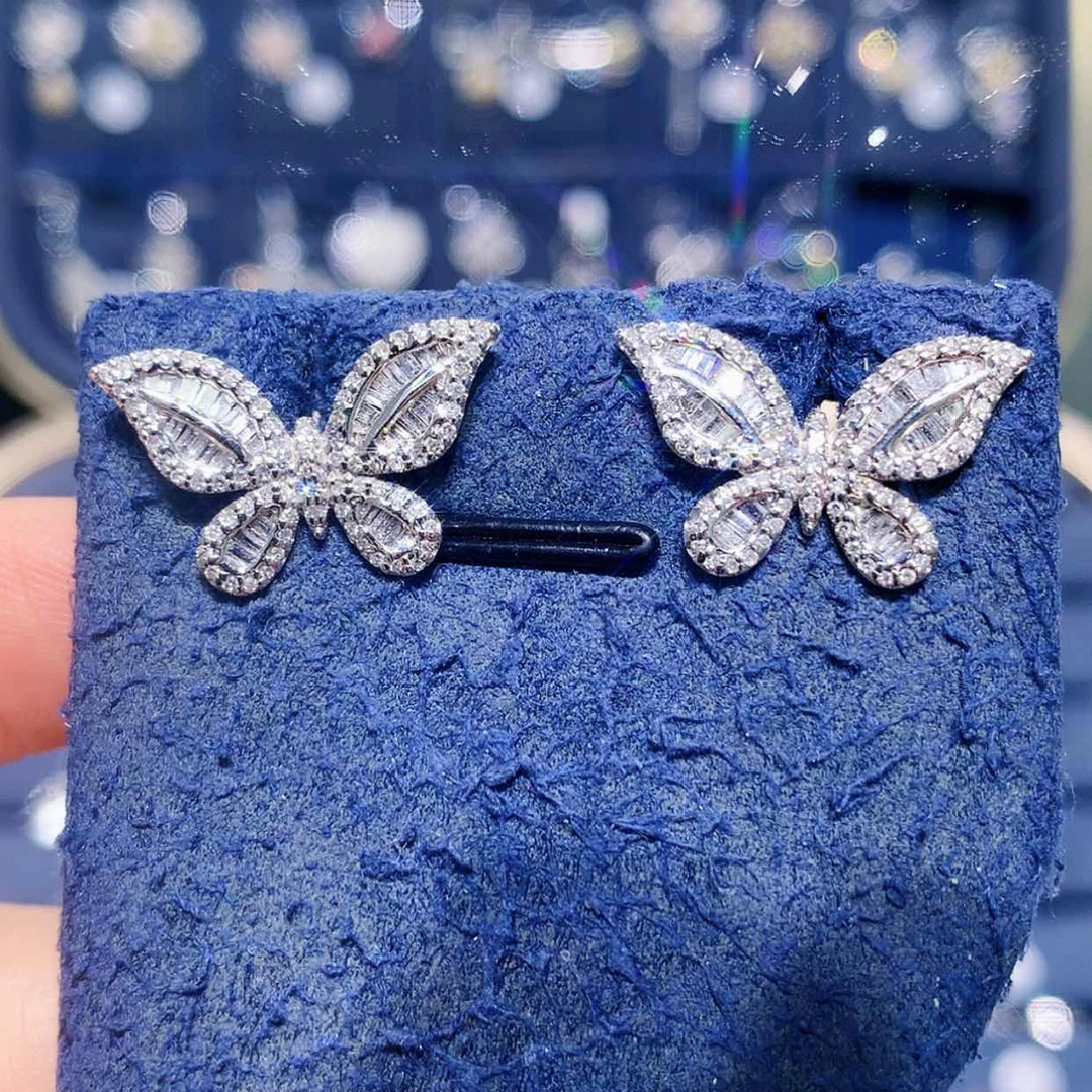 【闪购商品】18K金镶嵌耳饰钻石大版满钻蝴蝶耳钉