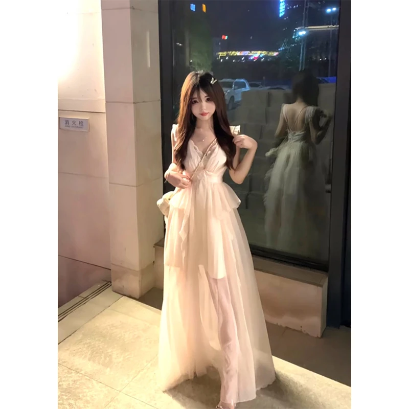 富家千金贵气时尚气质设计感连衣裙收腰显瘦绝美夏季新款长裙子女