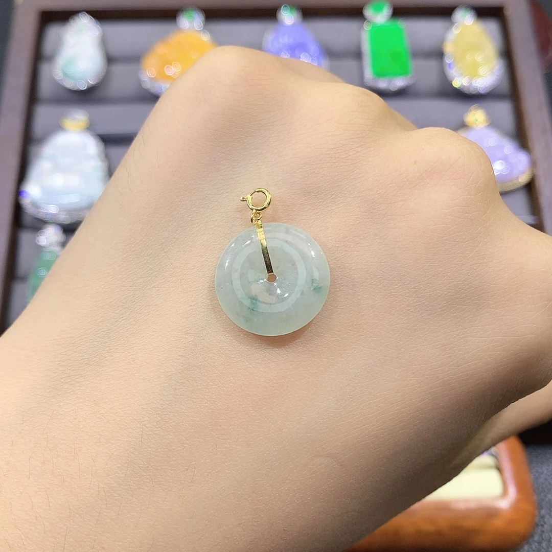 吊坠(不含链)18K金镶嵌翡翠平安扣吊坠