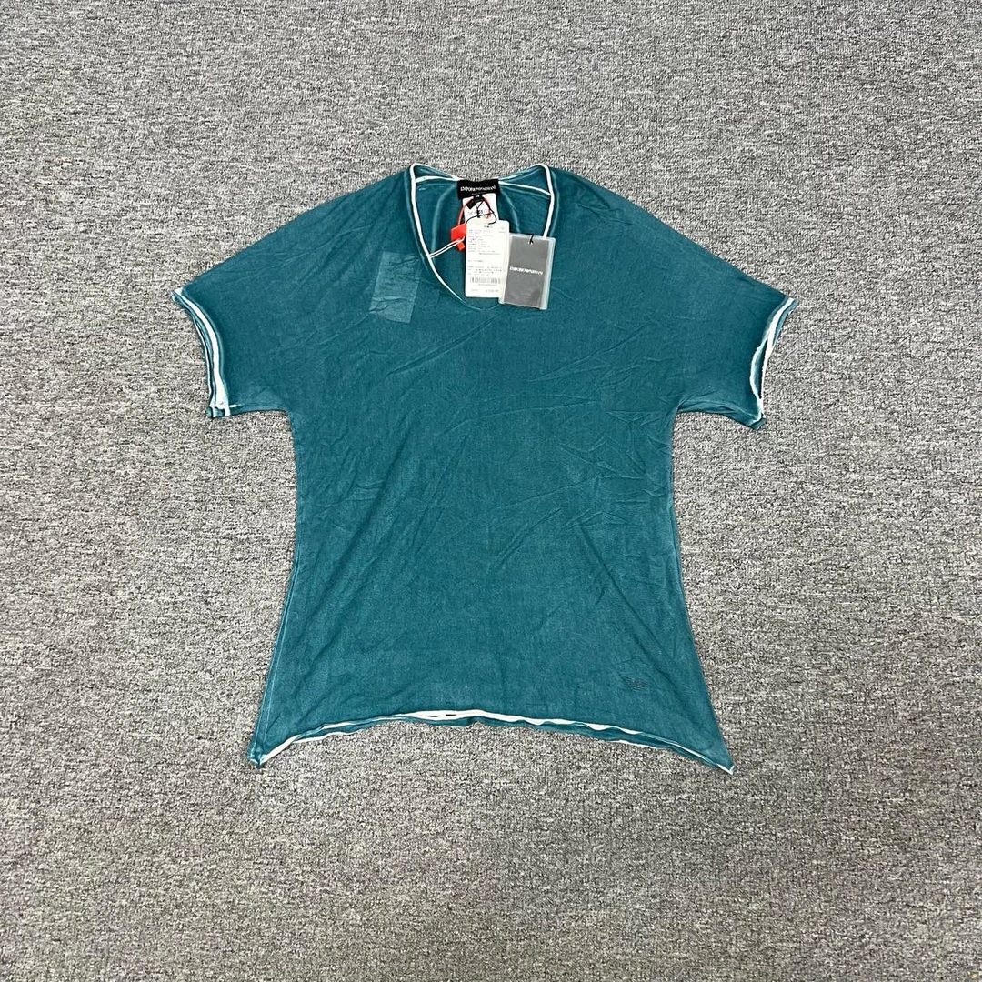 99新 GIORGIO ARMANI/阿玛尼 湖蓝色 针织 短袖 上衣 48码