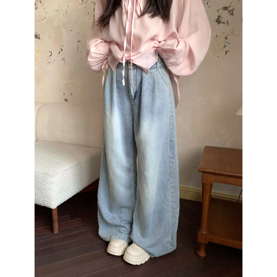 莱赛尔高腰阔腿牛仔裤女2025年夏季新款宽松显瘦垂坠感拖地裤裤子